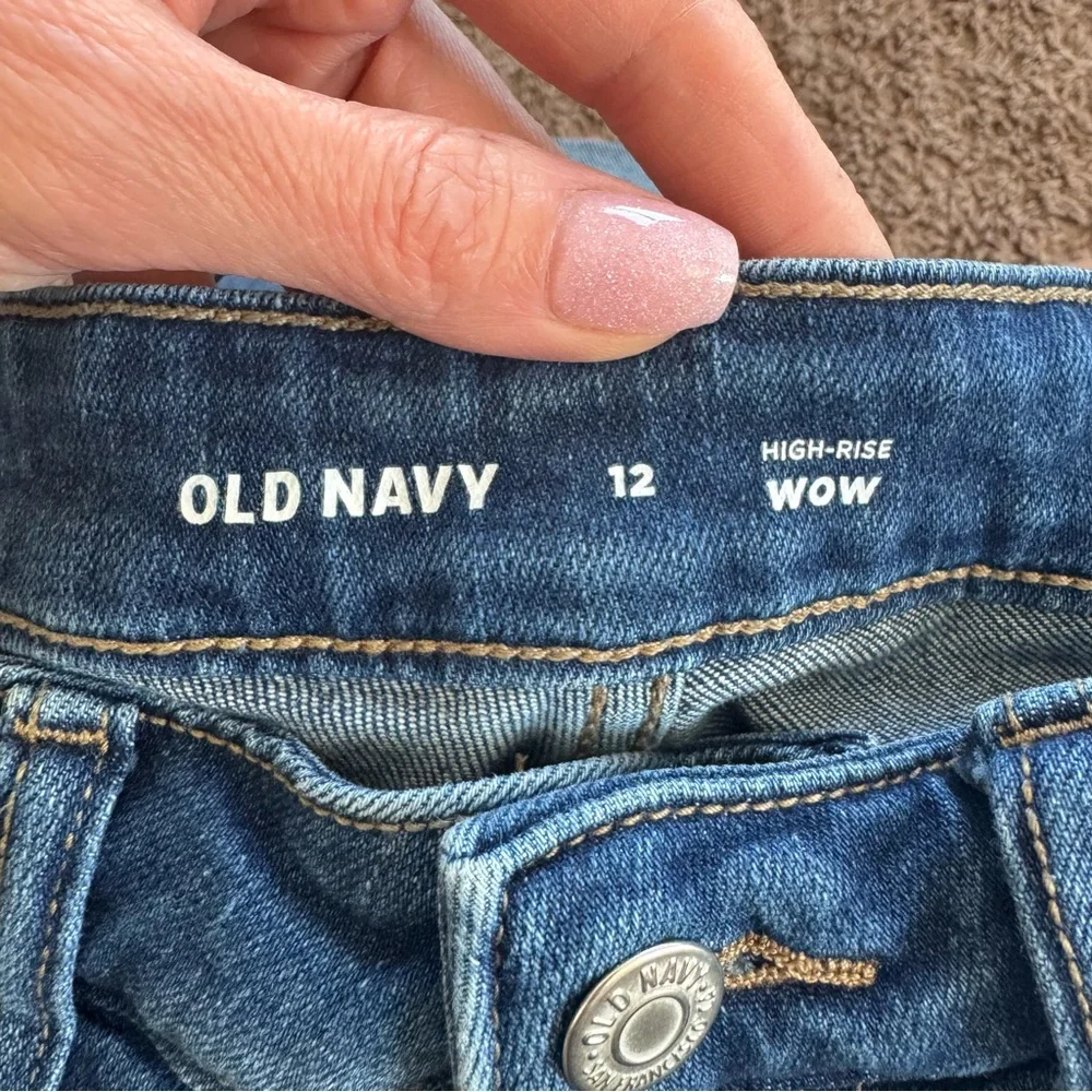 Old Navy High Rise Wow Jeans Denim Shorts Rolled Cuff Blue Size 12 - Picture 4 of 8